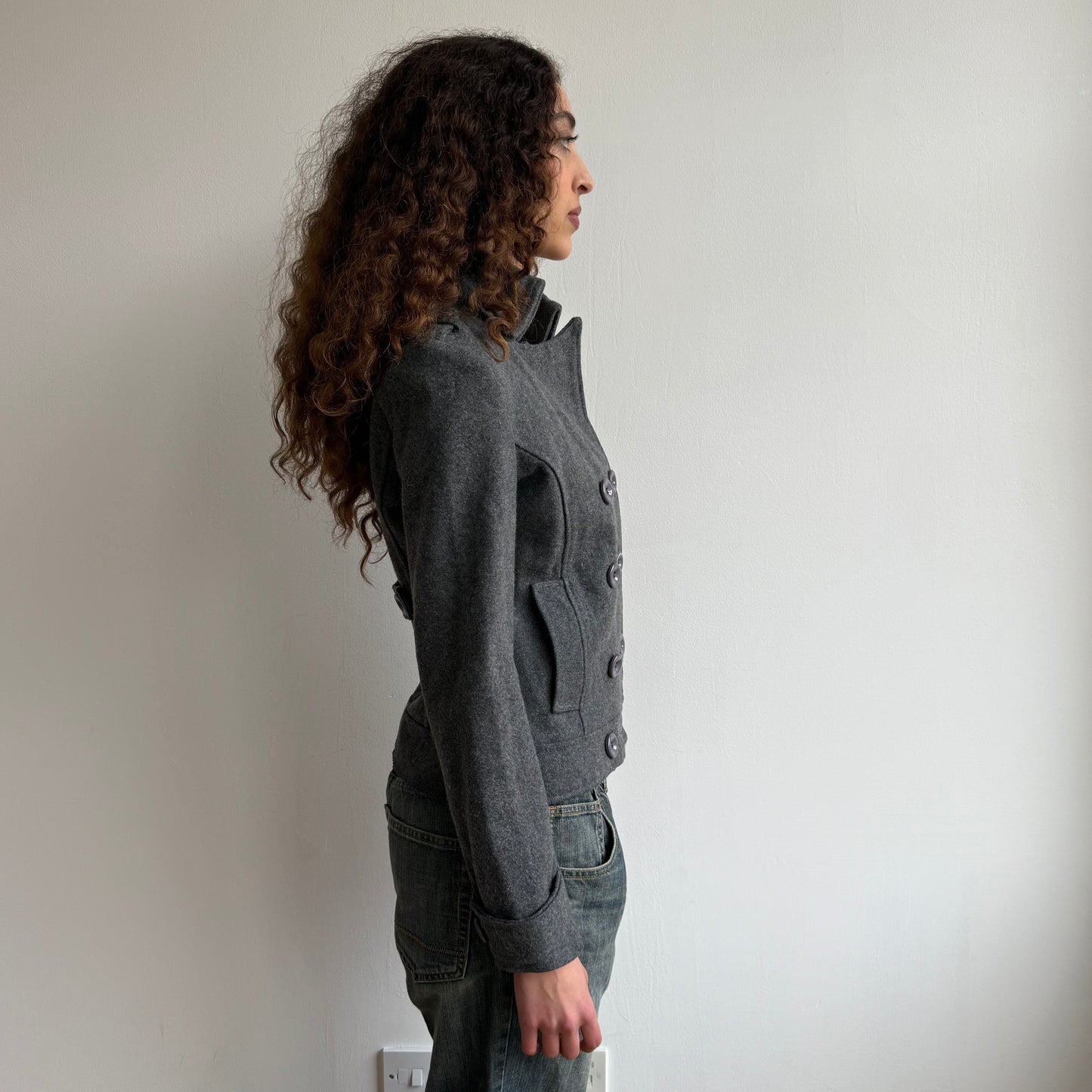 Grey double breasted wool peacoat - Size S