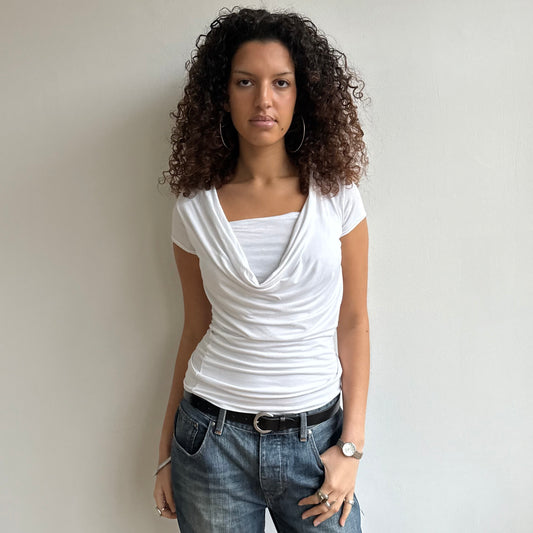 White short sleeve slouchy cowl top - Size M
