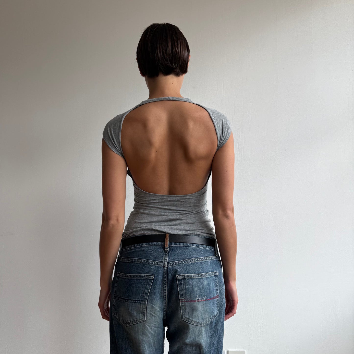Grey cowl double layer backless top - Size S