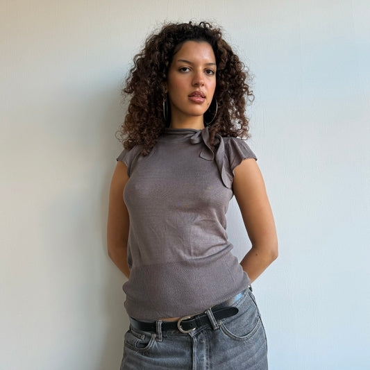 Taupe tie neck knit - Size S