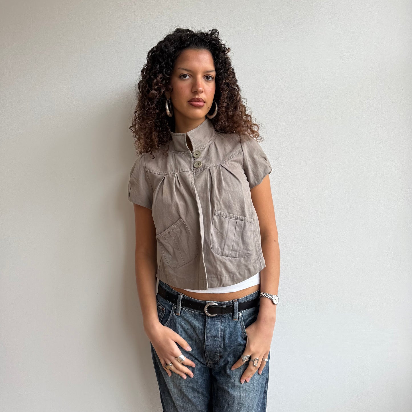 Taupe short sleeve peacoat - Size S/M