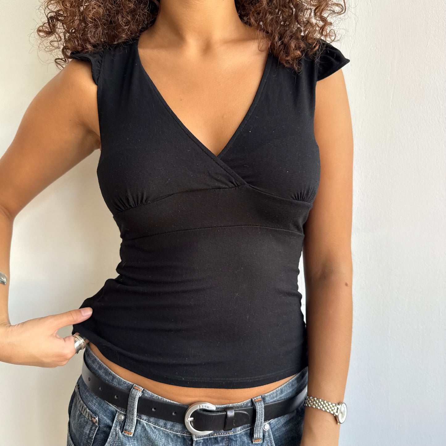 Black keyhole wrap top - Size S