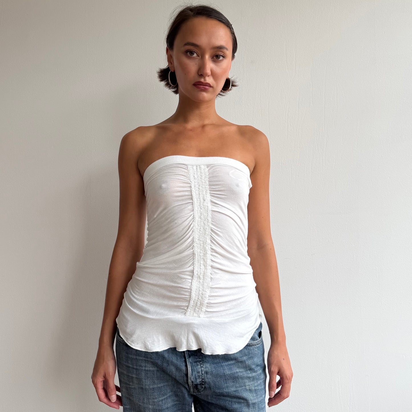 White sequin bandeau top - Size S