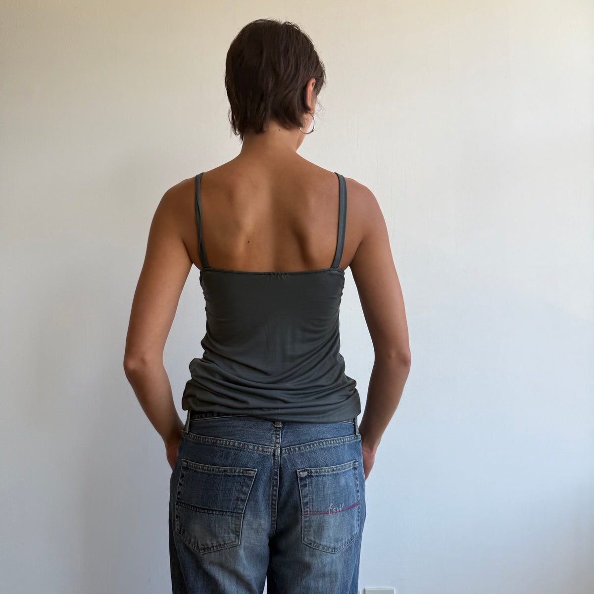 Grey v-neck cinched waist top - Size S