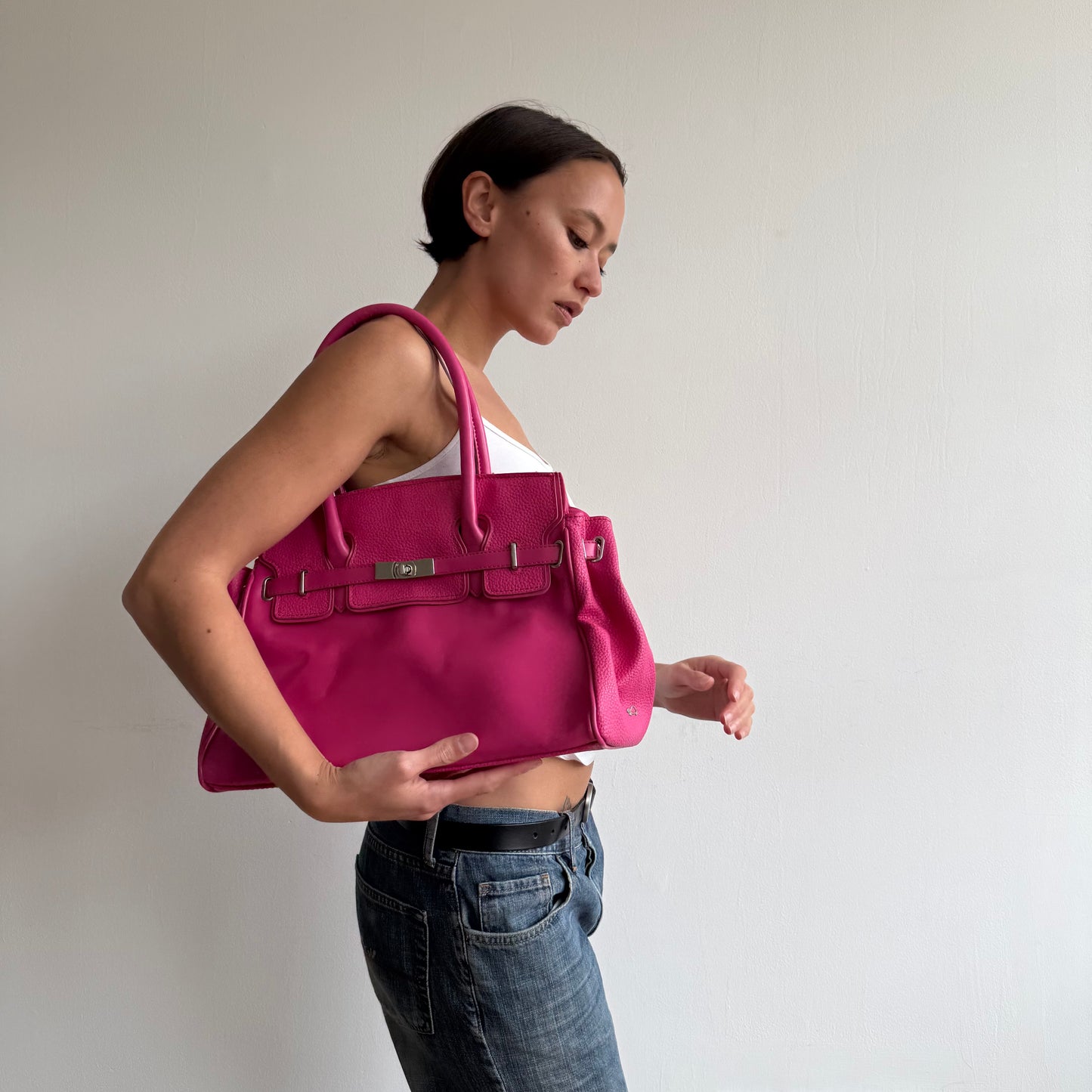 Hot pink ‘firkin’ bag - One Size