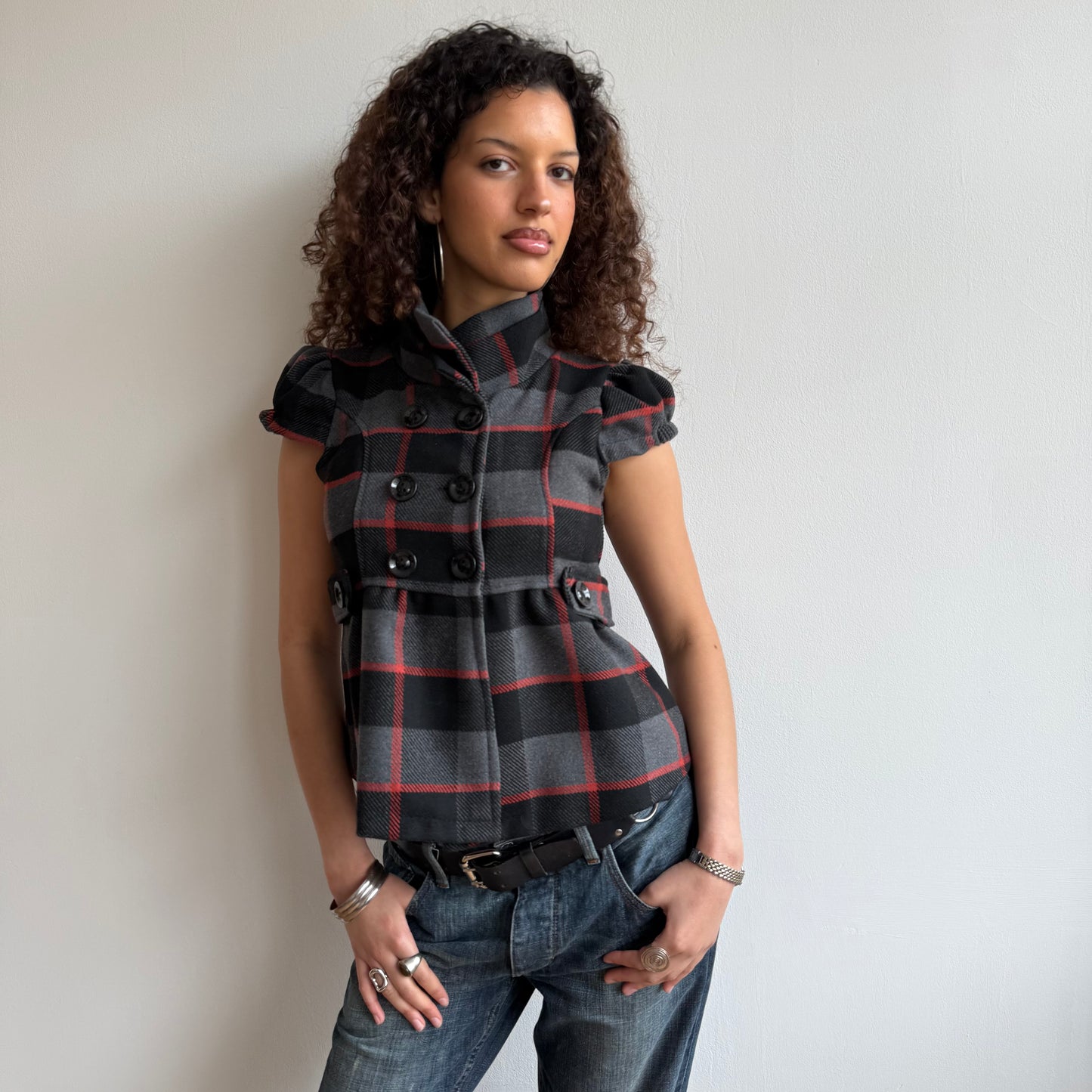 Plaid short sleeve peacoat - Size S