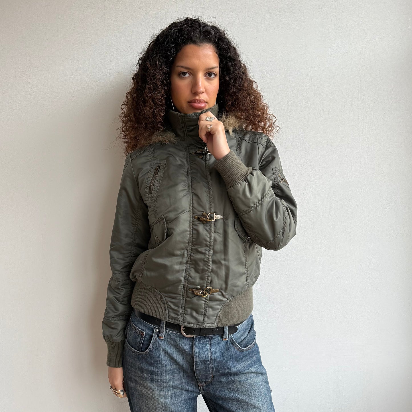 Khaki fireman’s clasp bomber - Size M