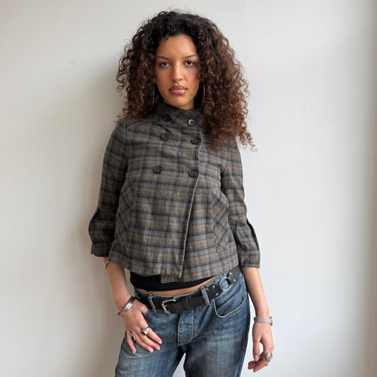 Khaki plaid peacoat - Size S