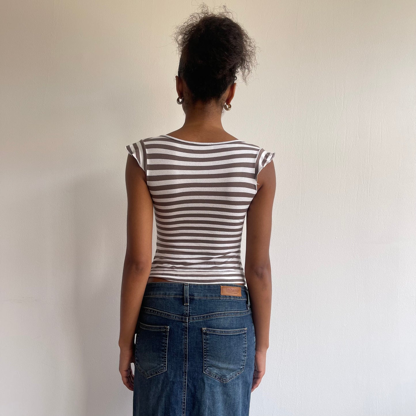 Brown and white stripe top - Size S