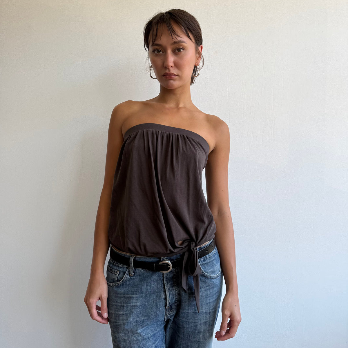 Brown bandeau tie side top - Size S
