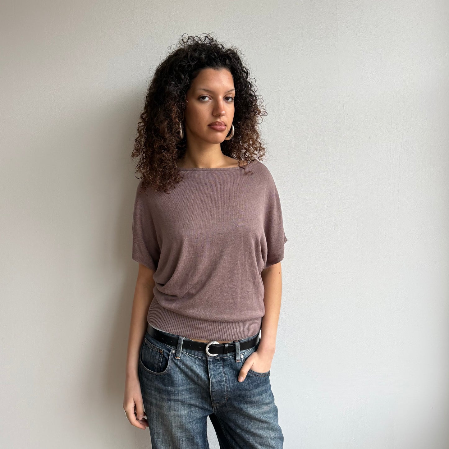 Taupe short sleeve slouchy knit - Size M