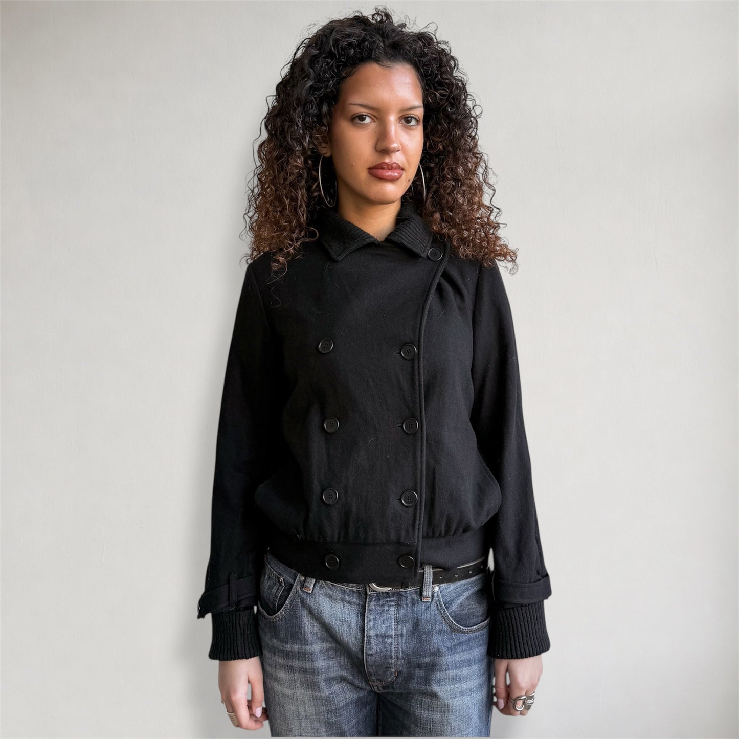 Black double breasted button bomber - Size M