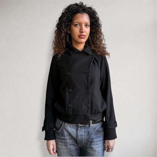 Black double breasted button bomber - Size M