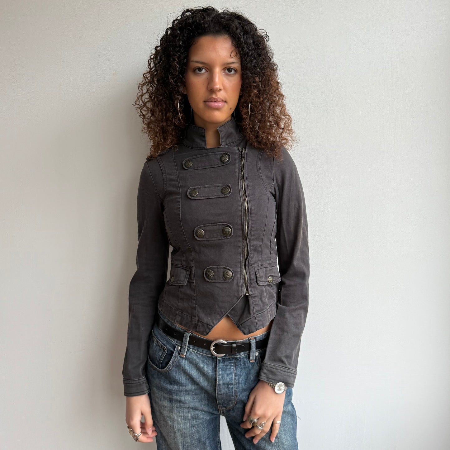 Charcoal zip military jacket - Size S