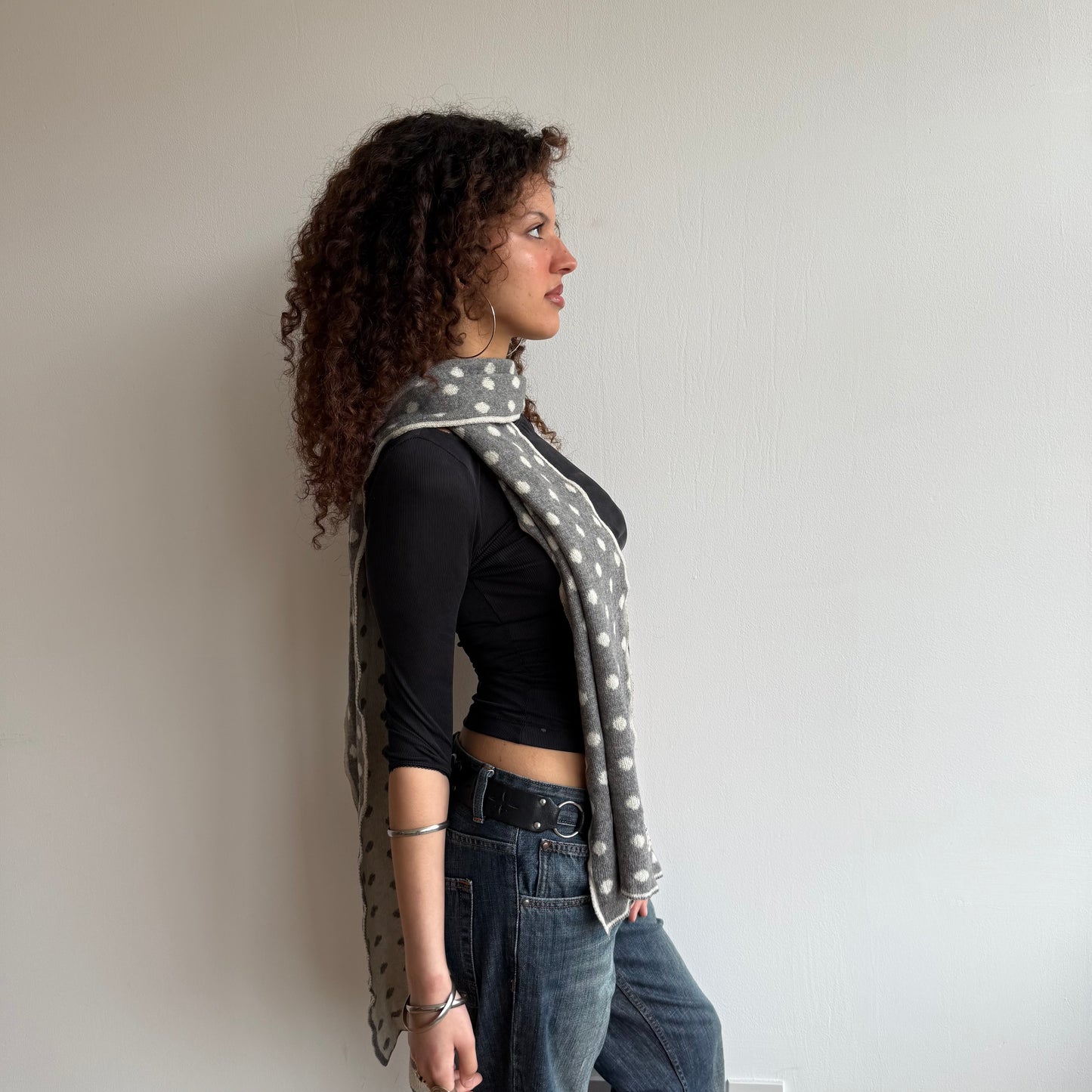 Polka dot reversible cashmere scarf
