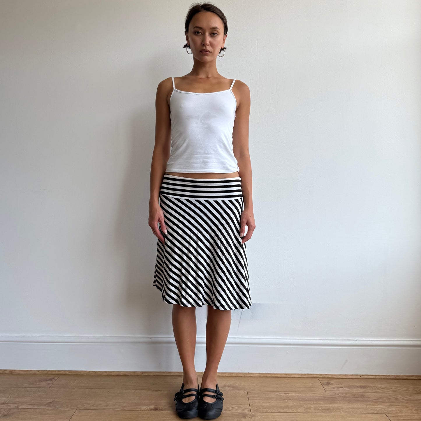 Black + white striped midi skirt - Size M