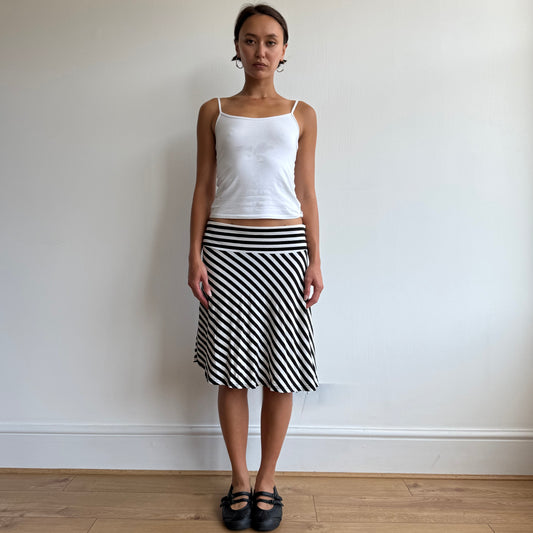 Black + white striped midi skirt - Size M