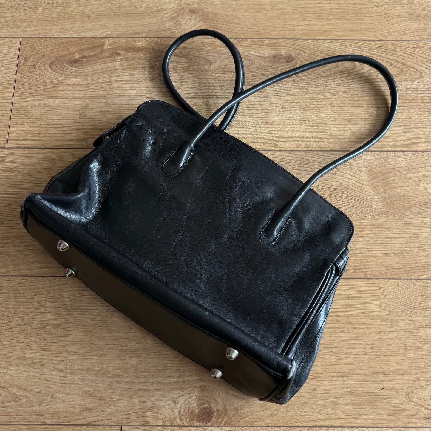 Black leather firkin bag - One Size