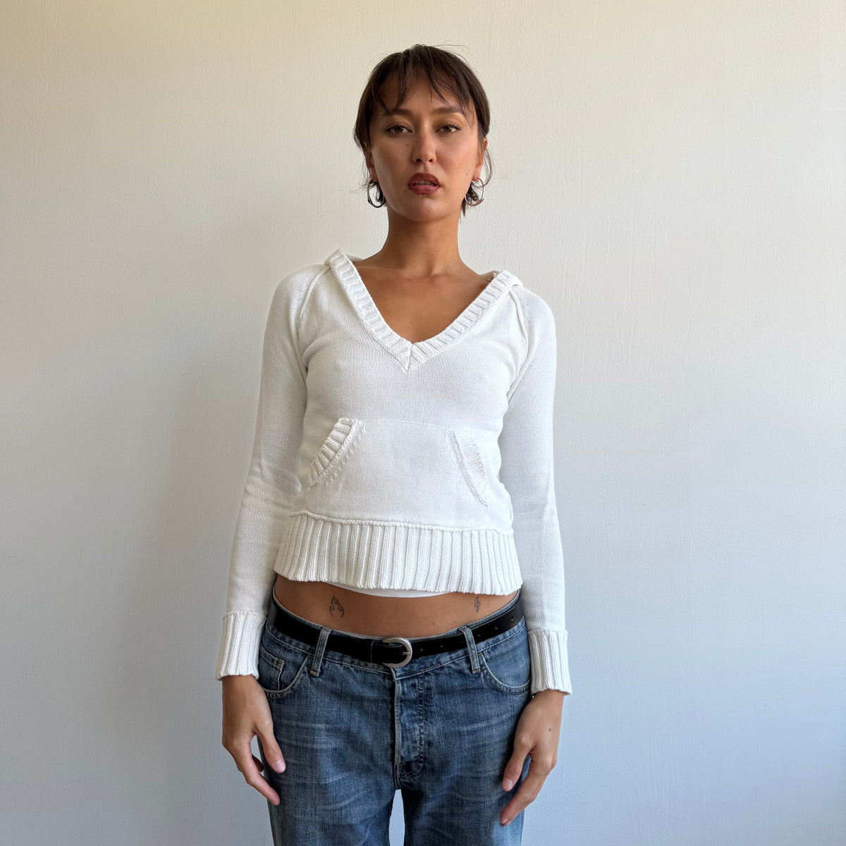 White hooded knit jumper - Size XS