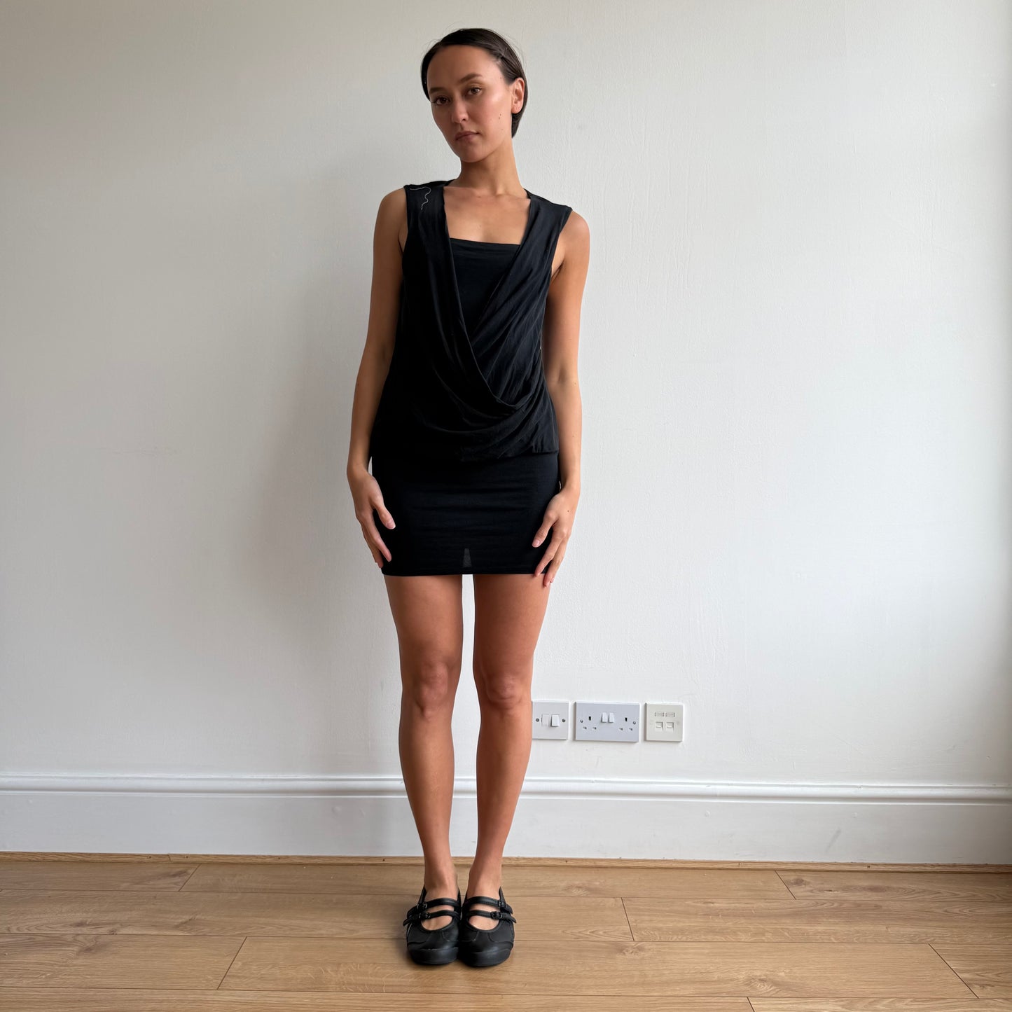 Black Morgan ruched cowl midi dress - Size S/M
