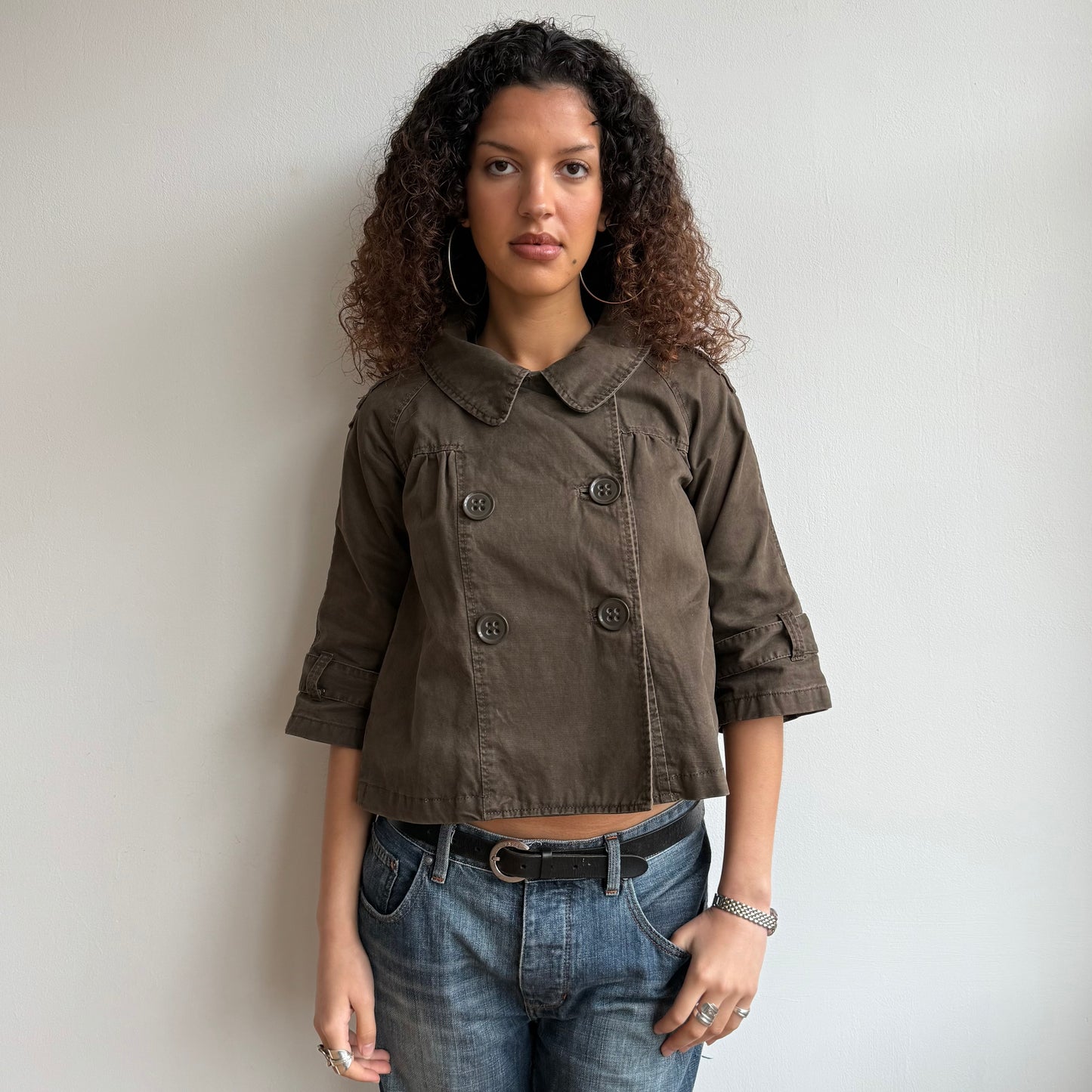 Brown 3/4 sleeve peacoat - Size M