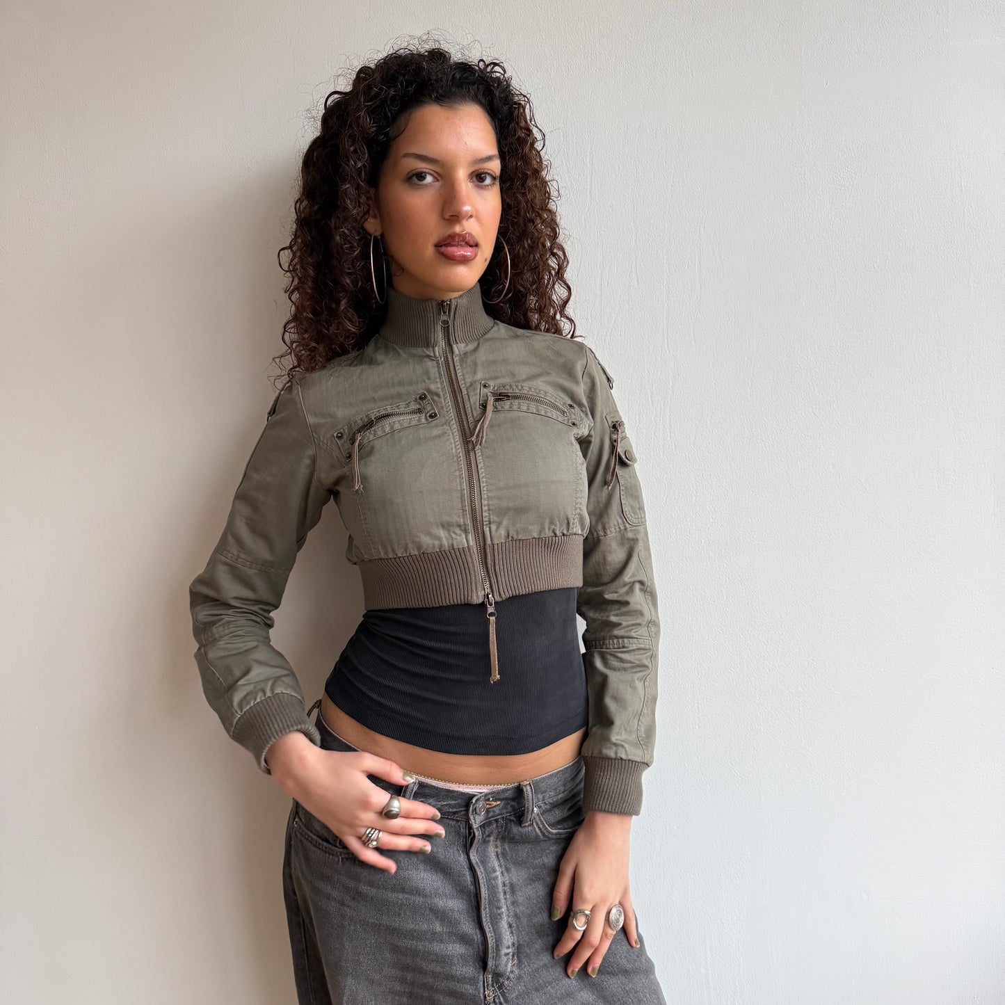 Khaki cargo crop jacket - Size S