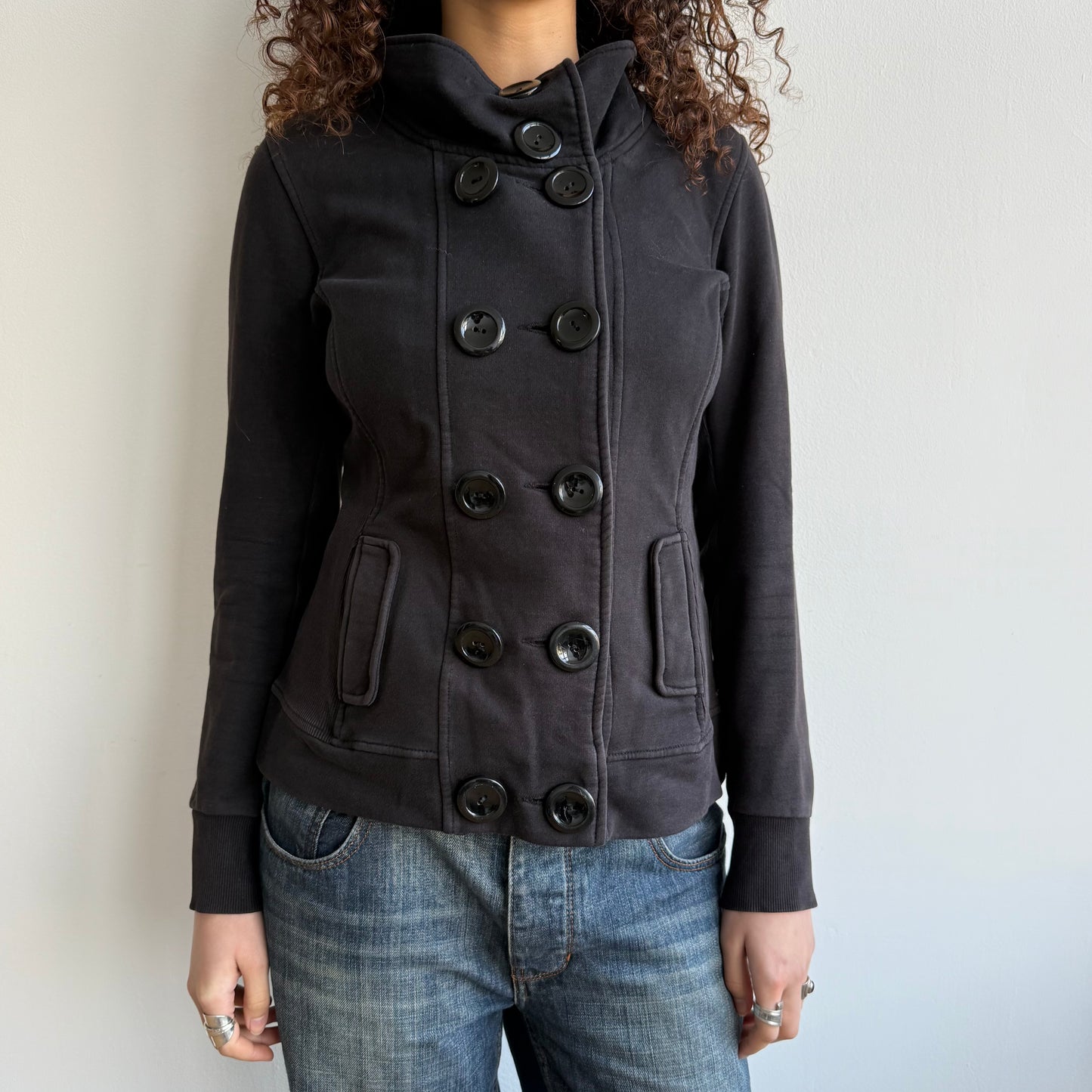 Black double breasted peacoat jumper - Size M