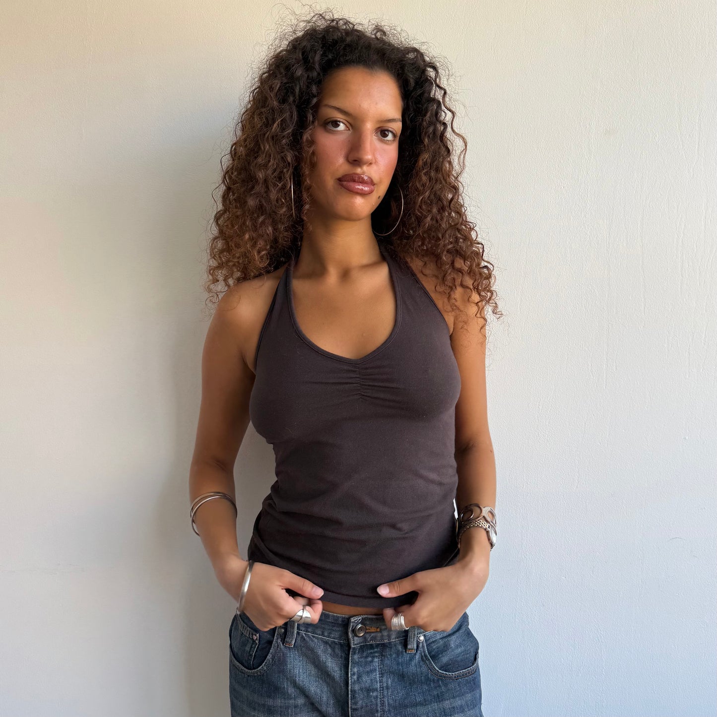 Brown halter neck top - Size S/M