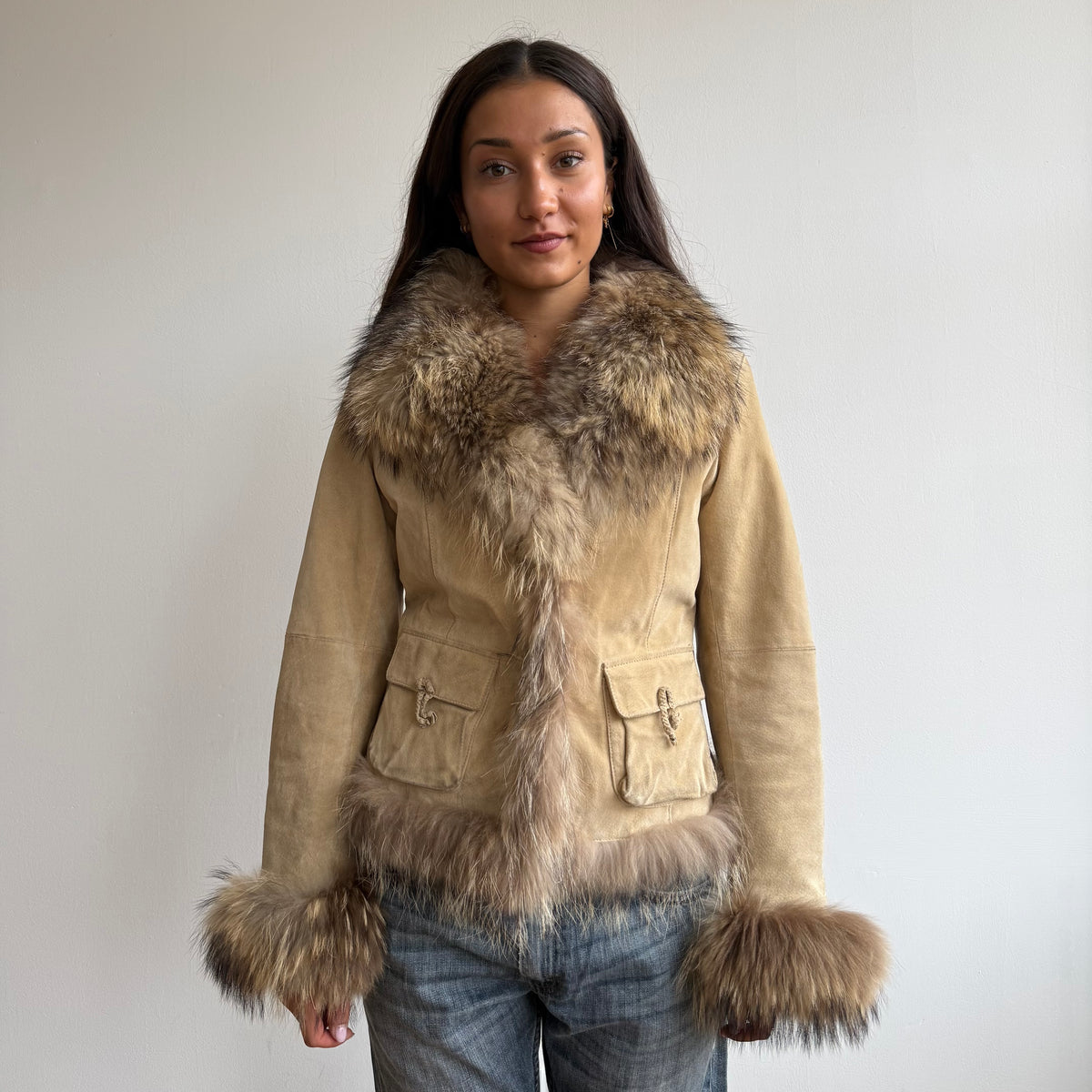Brown leather suede afghan coat - Size M