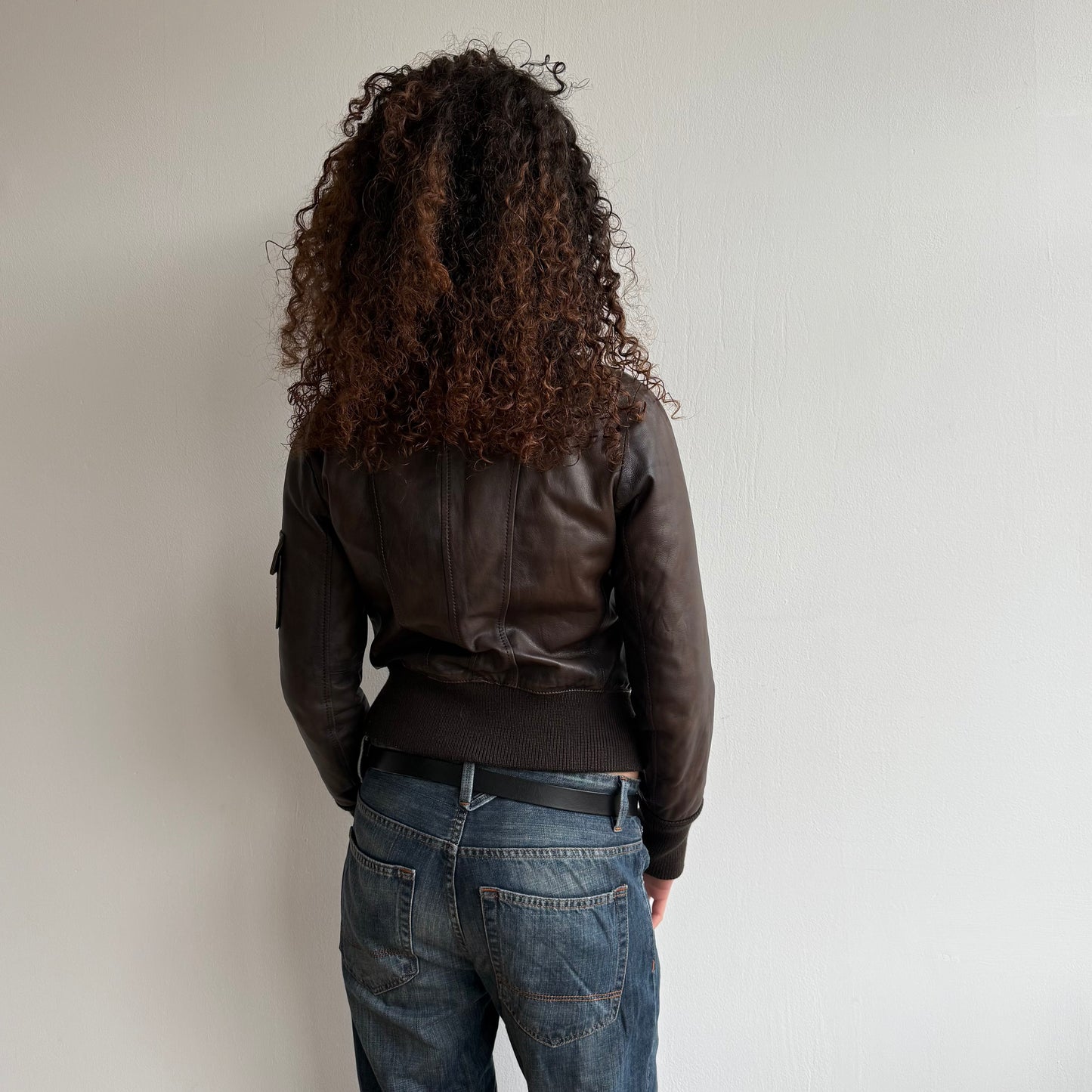 Brown leather moto bomber - Size S