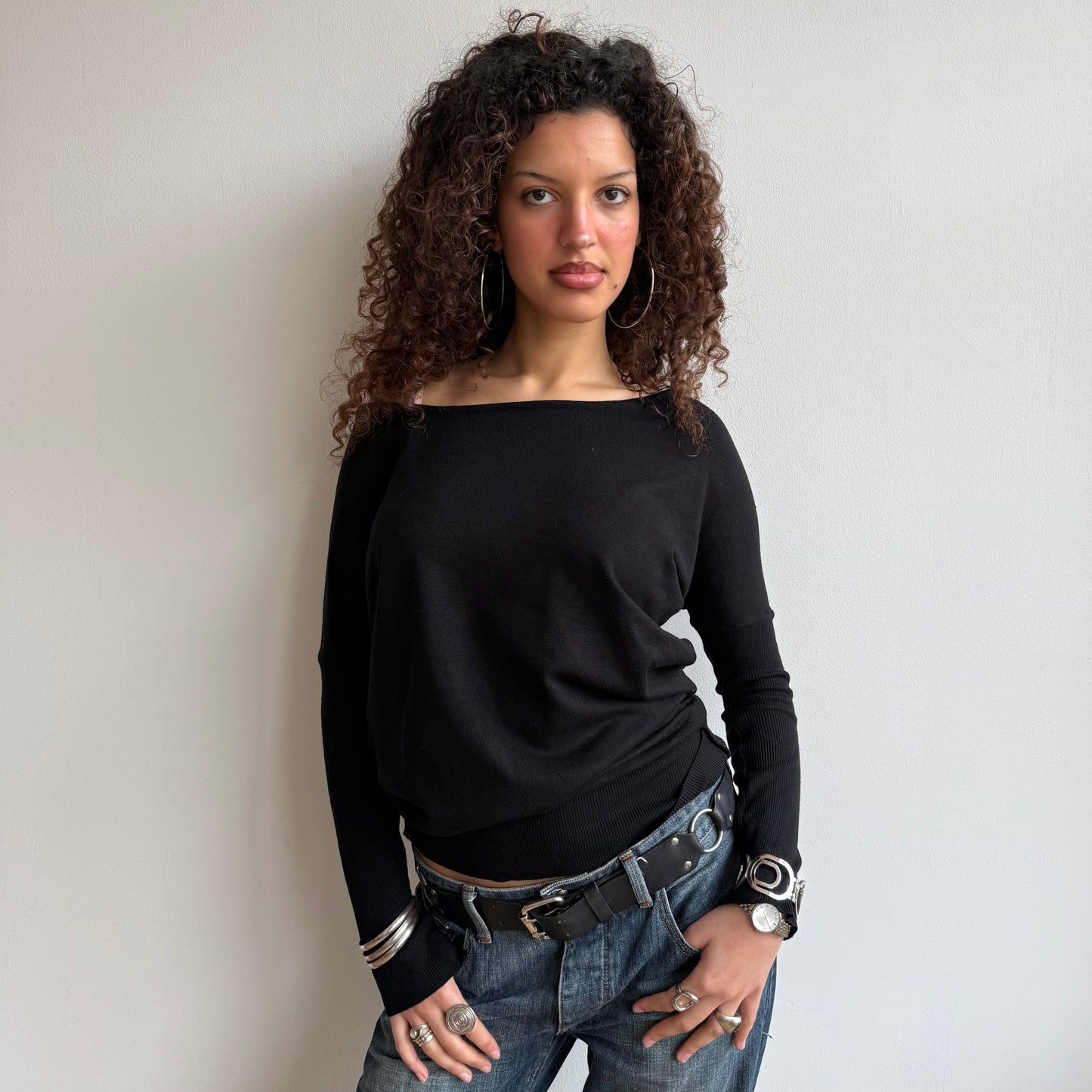 Black slouchy Bardot knit (1) - Size S/M
