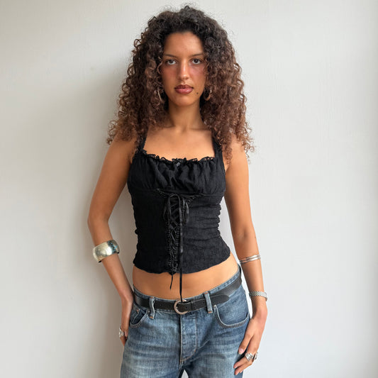 Black lace milkmaid top - Size S