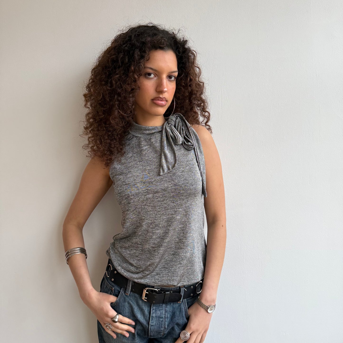 Grey neck tie top - Size S