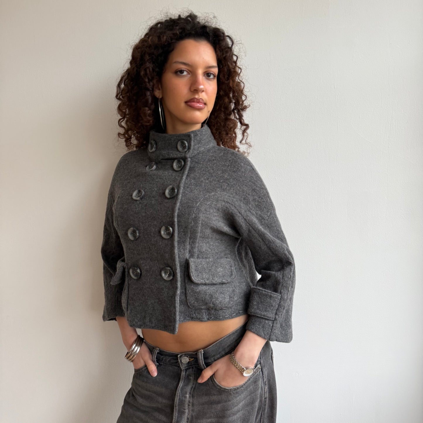 Grey wool pea jacket - Size S