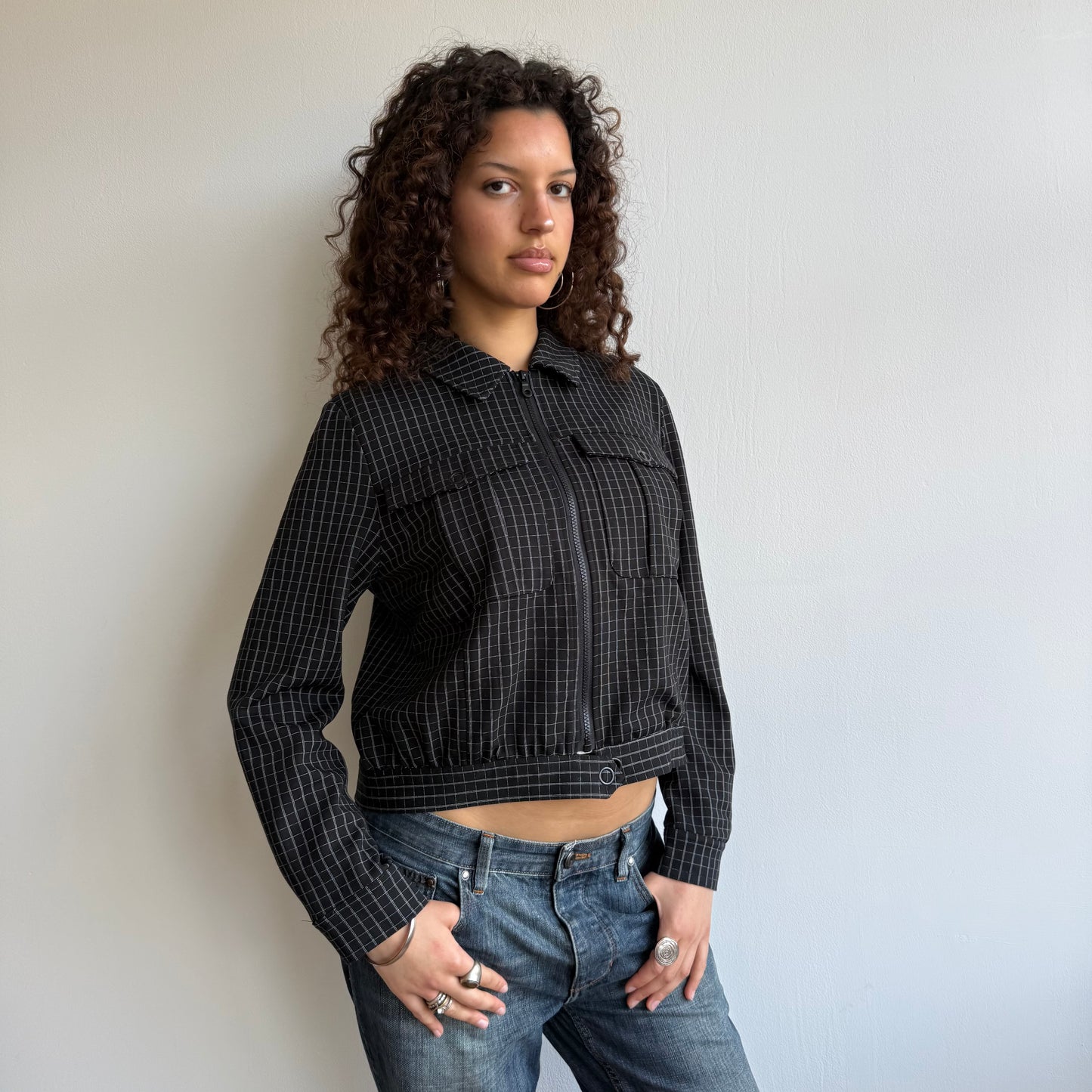Navy plaid bomber - Size S