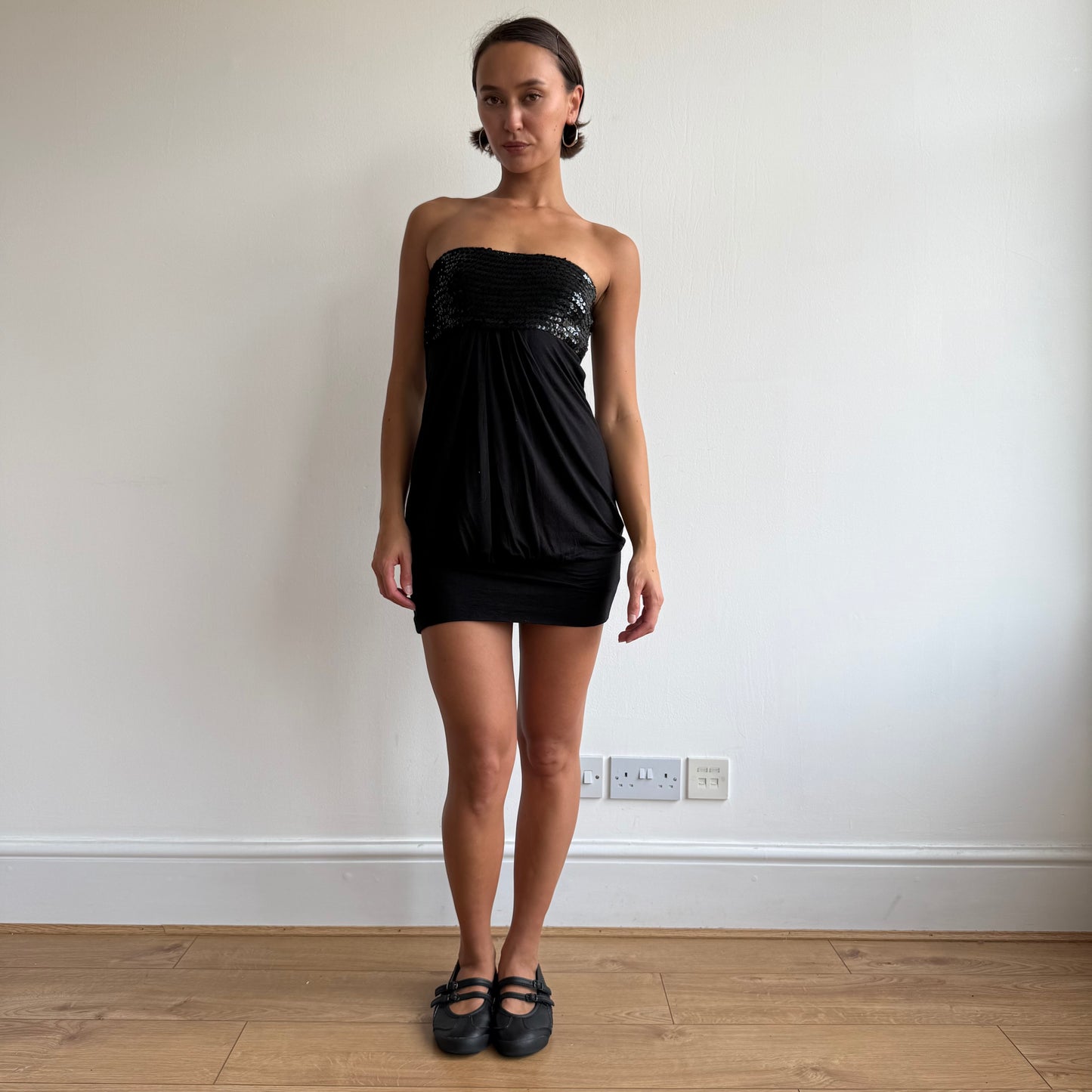 Black sequin bandeau mini dress - Size XS