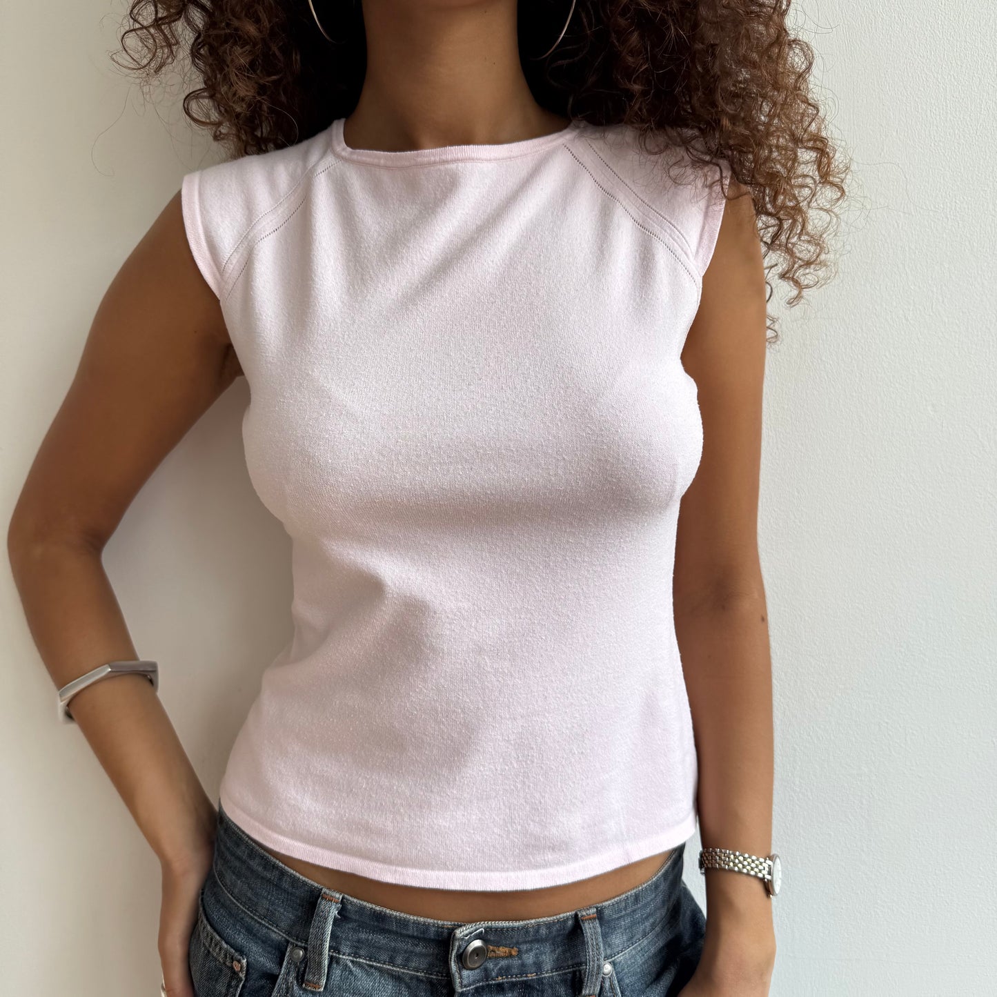 Pink short sleeve knit top - S