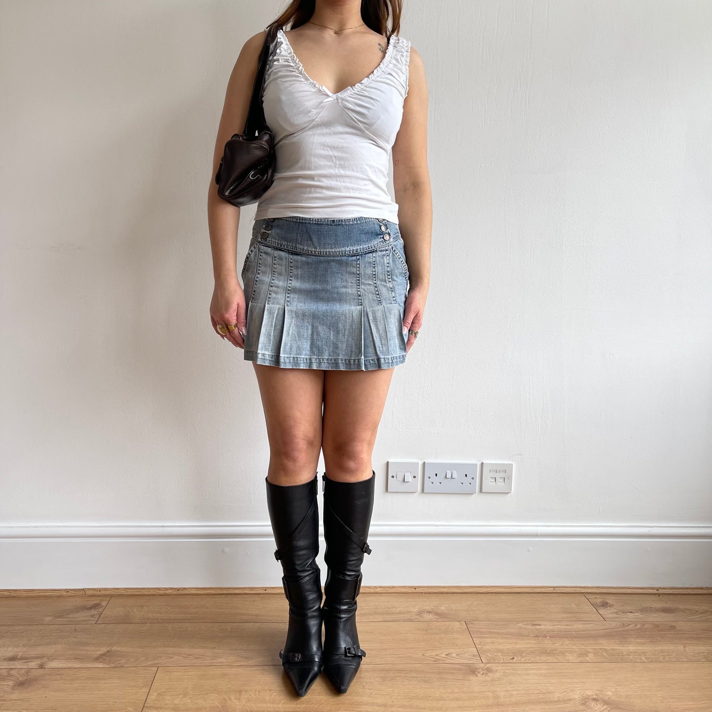 Denim pleated mini skirt - Size S