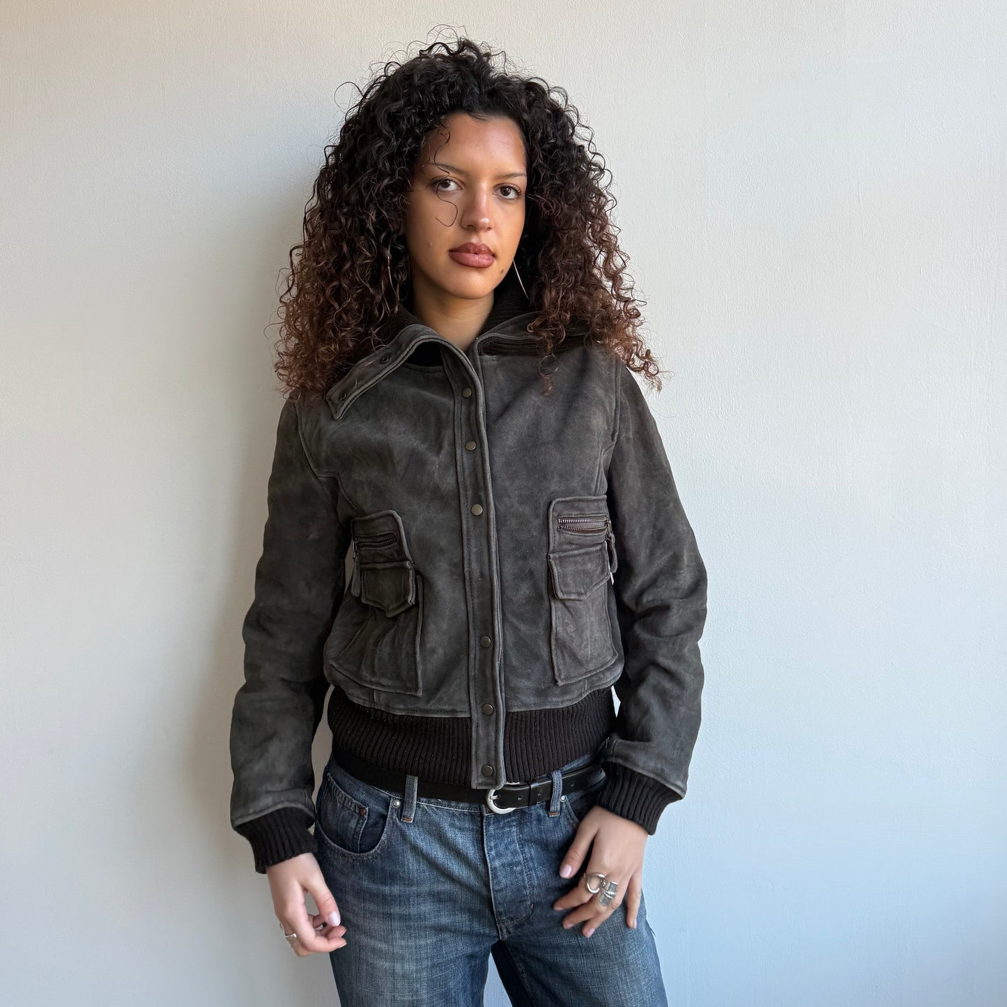 Washed brown leather bomber - Size M