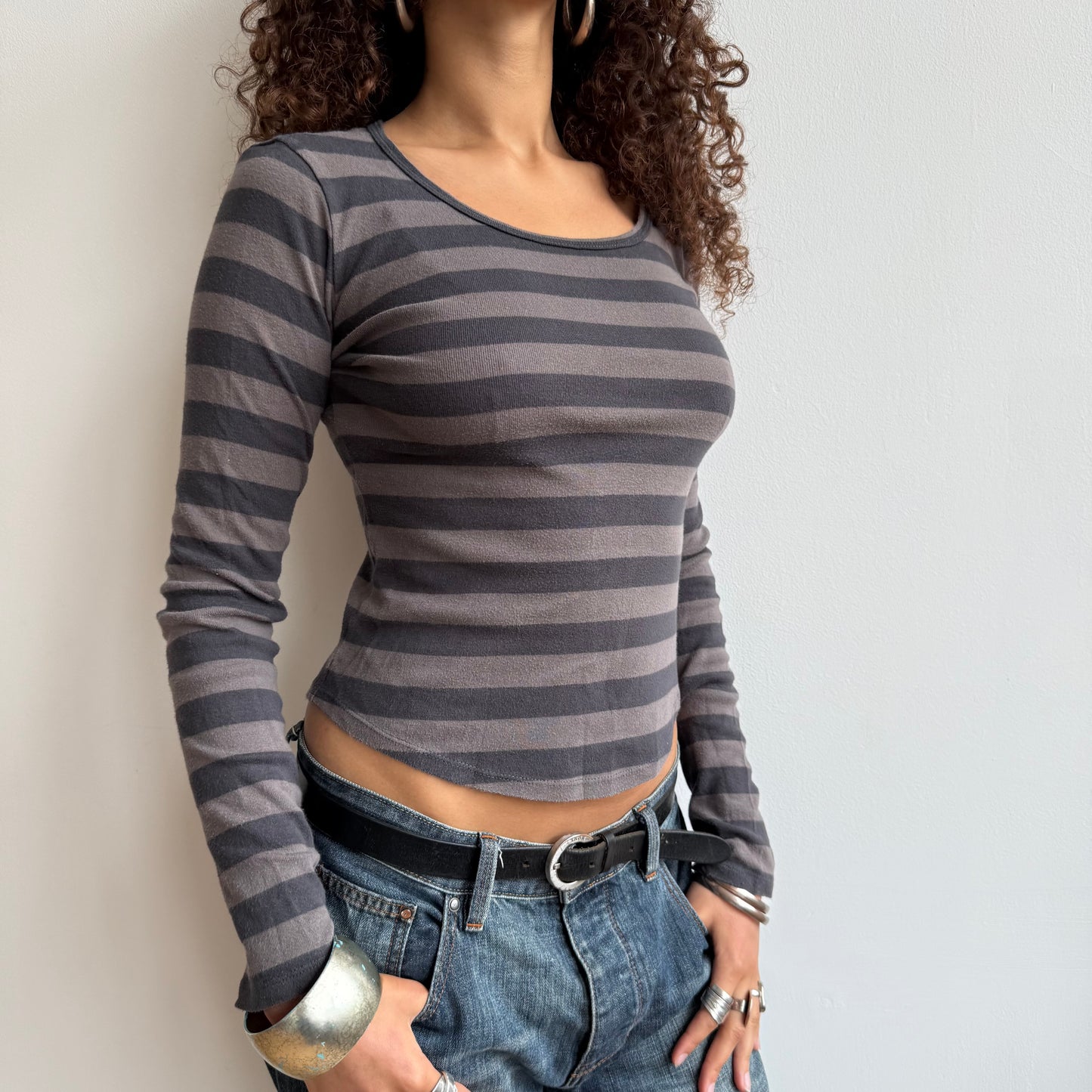 Brown + black striped top - Size S