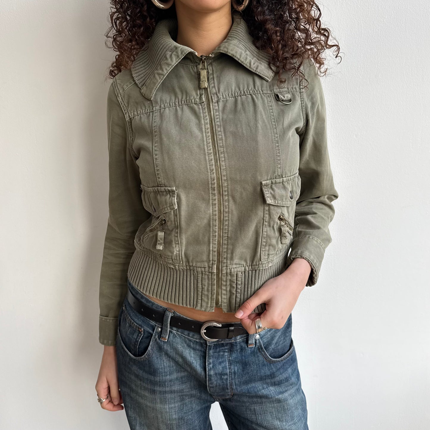 Khaki zip cargo jacket - Size XS + S/M