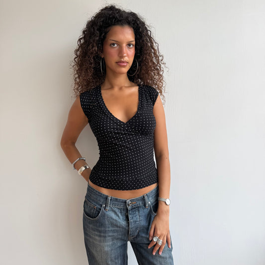 Polka dot tie side wrap top - Size S