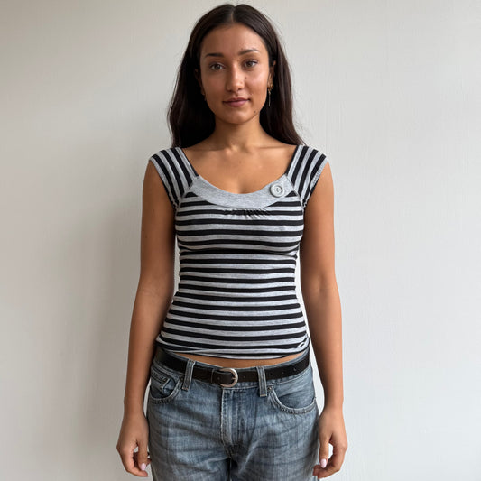 Grey stripe button top - Size XS + S/M
