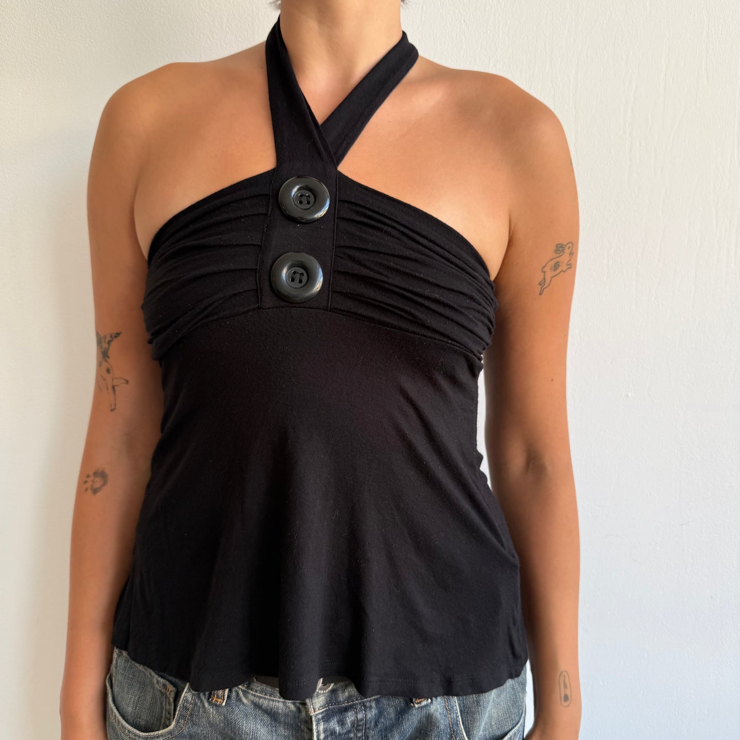 Black bandeau button halter top - Size S