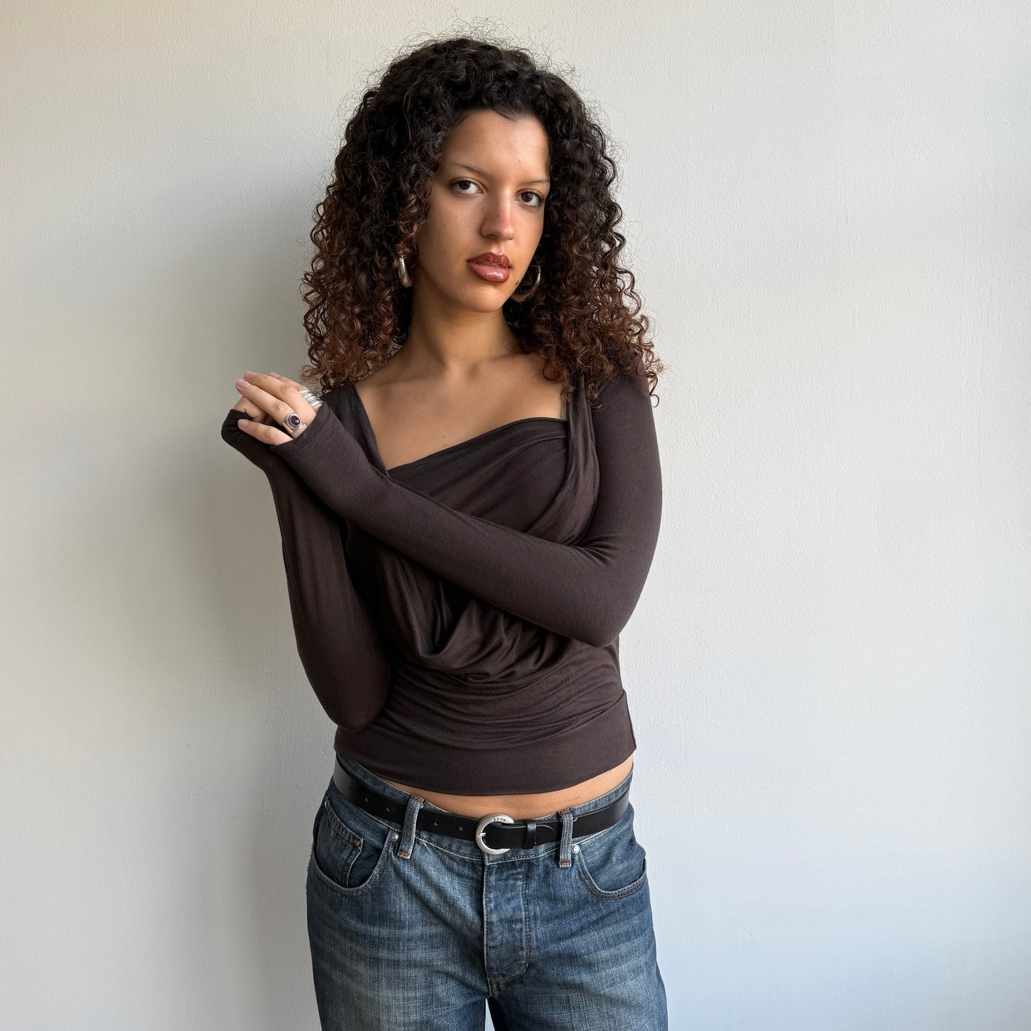 Brown keyhole slouchy top - Size S