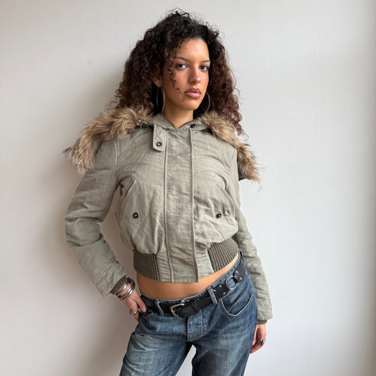 Khaki fur hood bomber - Size S