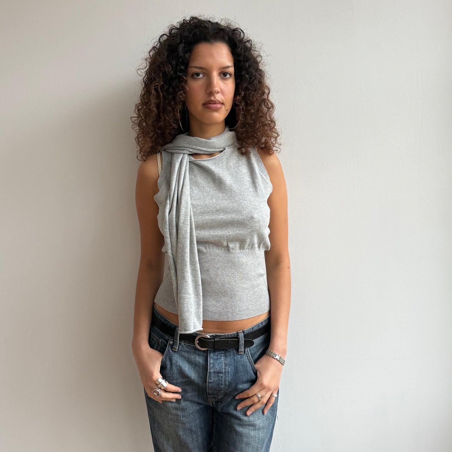 Grey scarf knit jumper - Size S