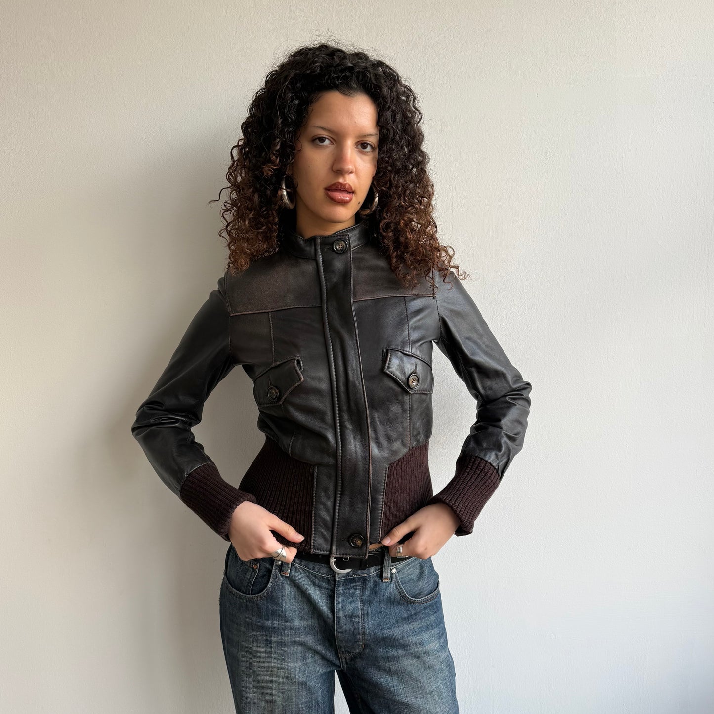 Brown leather buckle jacket - Size S