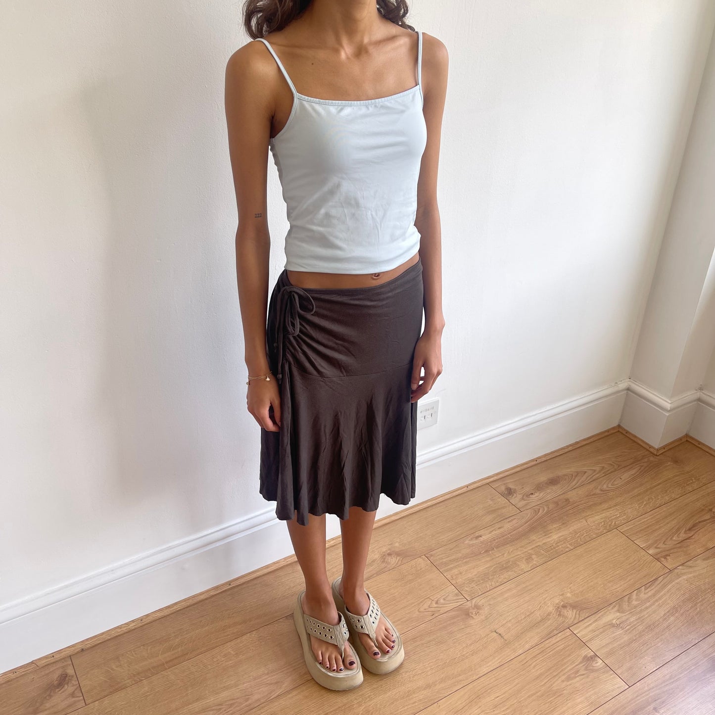 Brown ruched side midi skirt - Size M