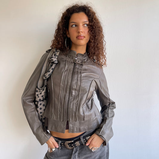 Grey leather moto jacket - Size S
